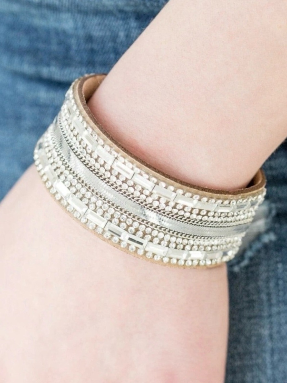 paparazzi Silver and Tan Layered Wrap Bracelet